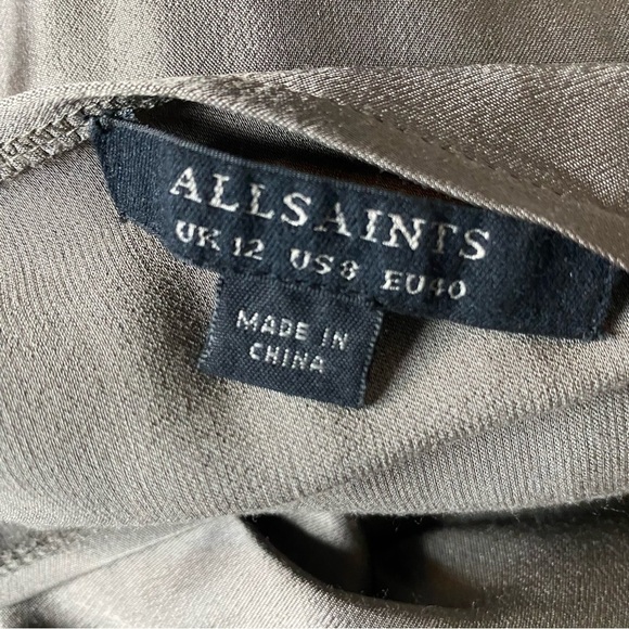 All Saints Ela Dress Metallic Asymmetrical Grey US 8 - Picture 10 of 11